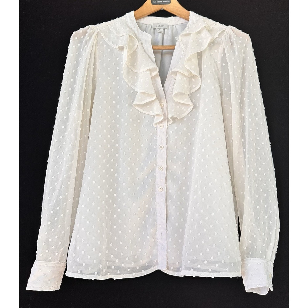 J Crew Cream Top Blouse Swiss Dot Women’s Small Office Capsule Ruffle